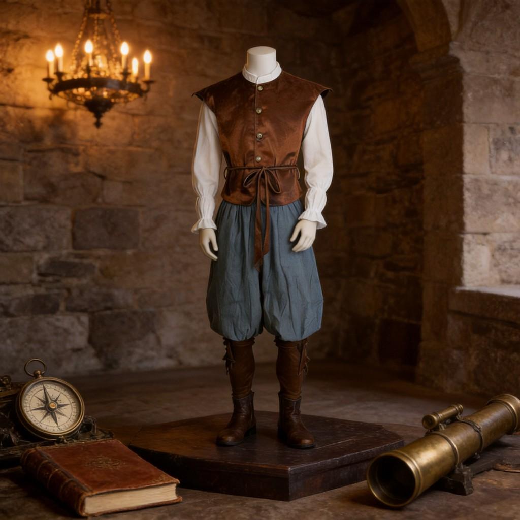Renaissance Pirate Cosplay Outfit With Velour Material For Theatrical Events
