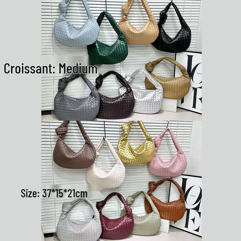 Handmade Woven Croissant Bag - Knotted Single Shoulder Underarm Tote