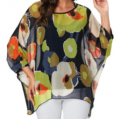 Damen Sommer Bluse mit Blumenmuster Fledermausärmel Oberteil Chiffon Poncho Lässige Lockere Bluse