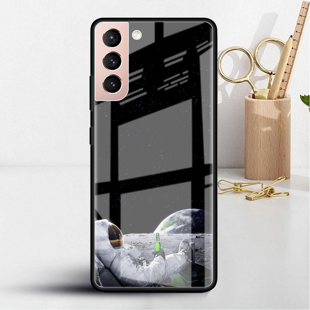 Astronaut Cosmic Planet Glass Case For Samsung Galaxy S22 S20 FE S21 Plus Phone Cover S10 5G S9 Note 20 Ultra 10 Lite Shell