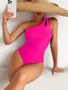 Solid Color One Shoulder Sexy High Waist One Piece Bikini Swimsuit Women Fashion Beach Vacation Elegant Wear