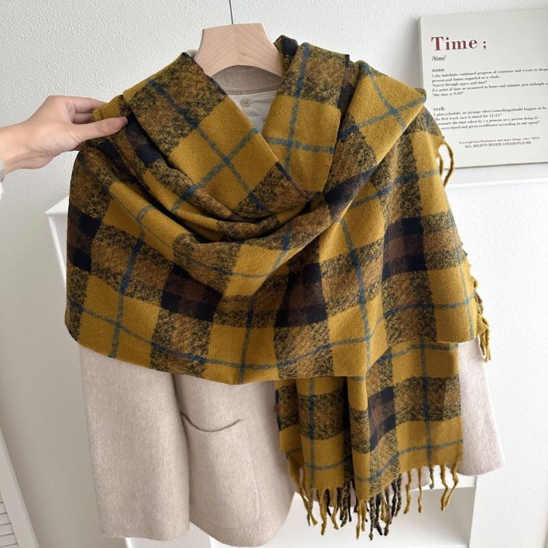 

Winter new retro plaid scarf girls versatile thickened warm long shawl dual-purpose double-sided couple scarf 65-180CM