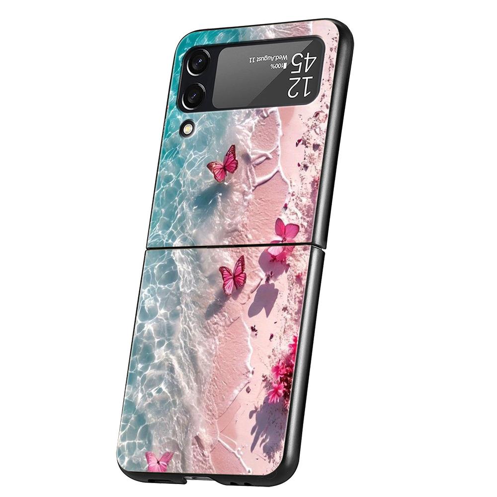 Phone Case For Samsung Galaxy Z Flip 3 4 5 6 Hard Folding PC For Samsung Z Flip3 Flip4 Flip5 Cover Blue Butterfly Ocean Waves