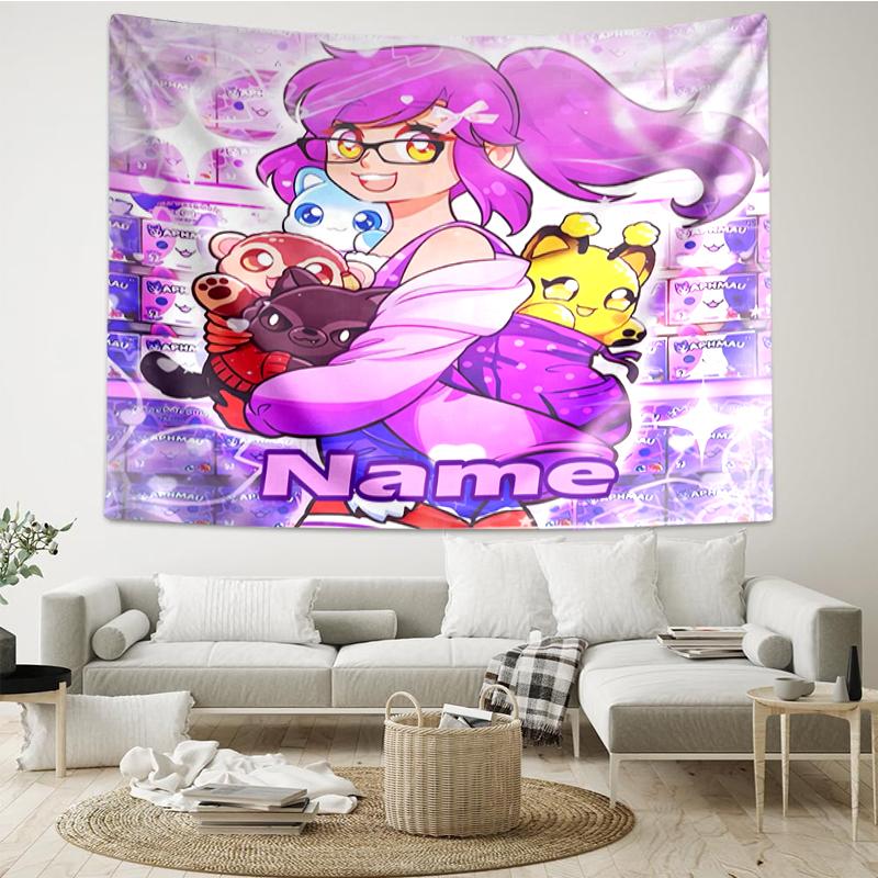 Custom Name Aphmau Print Tapestry, Backdrop, Easy Setup, Ideal for Bedroom, Office & Living Room, with Aesthetic Wall Hanging Decor.