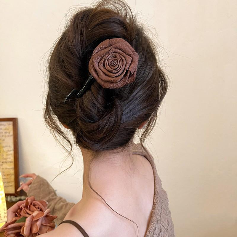 Flower Beaded Straight Hair Clip Women Twist Hair Clip Shark Clip Back Of Head Hair Accessories