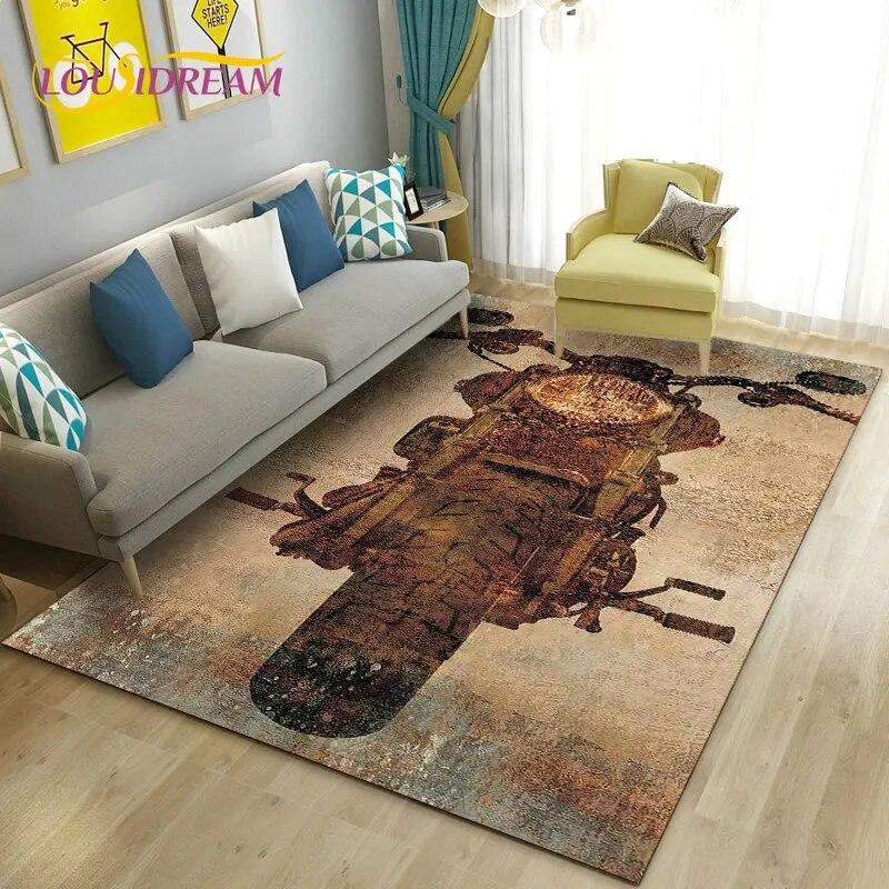 3D Retro Vintage Motorcycle Area Rug Large,Carpet Rug for Living Room Bedroom Sofa Decoration,Doormat Kitchen Non-slip Floor Mat