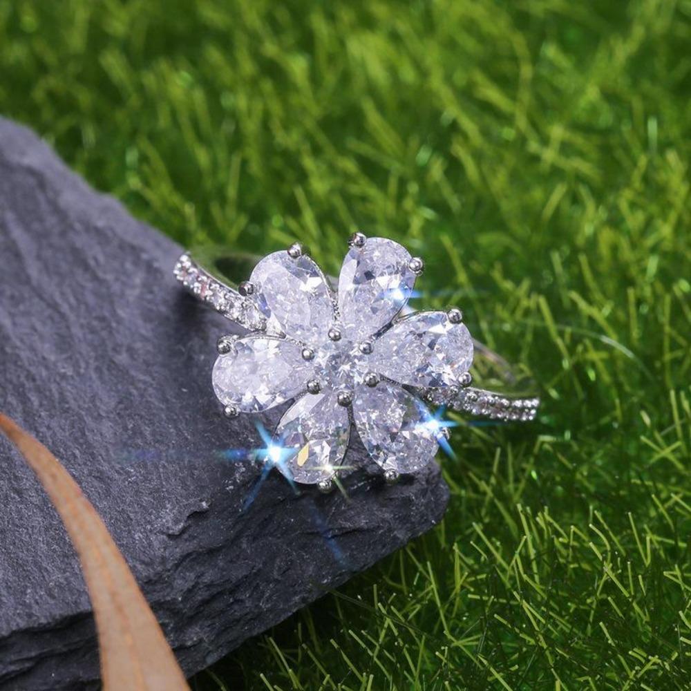 Milangirl Mehrfarbig Lila Blume Wassertropfen Kristall Zirkon Ringe für Damen Weiblich Hochzeit Verlobung Braut Bankett Zirkon