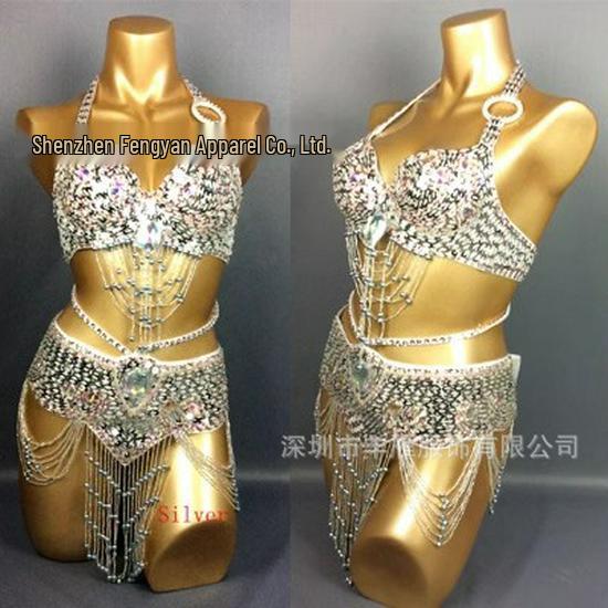 Belly Dance Sequin Bra & Waist Chain Set - Women's Stage Performance Costume