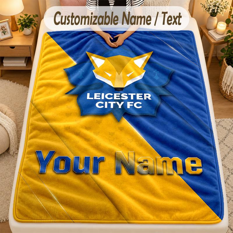 Flannel BlanketLeicester City Custom Name Text Personalized Soft Warm Throw Blanket Home Decor Gift