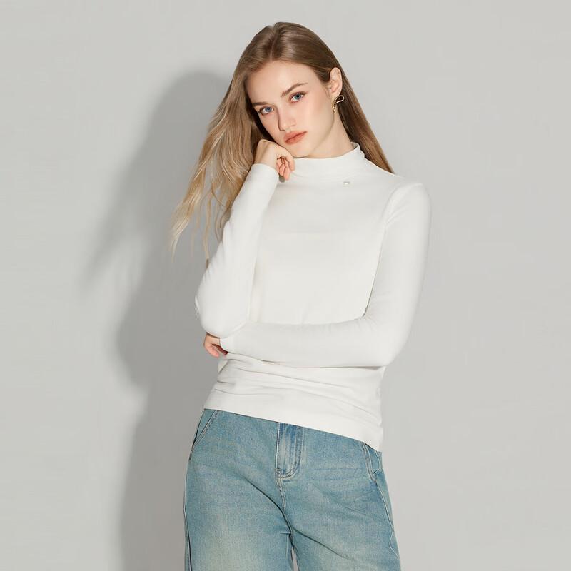 Shetu Women's Semi-High Collar Slim Fit Knit Tee