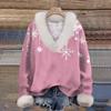 Women's Sweatshirt Long Sleeve Christmas Print Plush Collar V-Neck Pullover Top