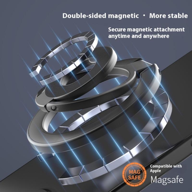 Skládací držák na telefon s dvojitým kruhem, magnetickým připevněním a 360° rotací pro správný pozorovací úhel