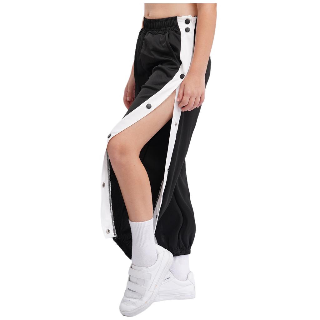 Boys Contrasting Stripe Sweatpants Side Split Press Button Pockets Casual Basketball Sport Trousers