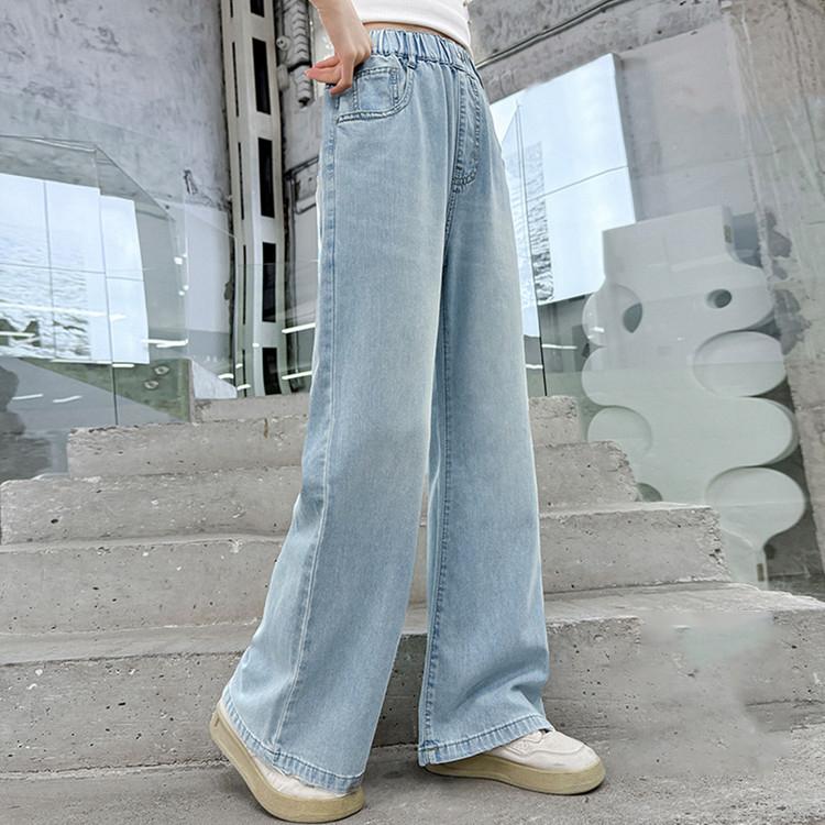 Summer Thin Girl Jeans Simple Versatile Children's Pants Loose Wide Legs Straight Tube