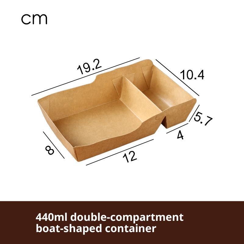 50 Stück Einweg Kraftpapier Lebensmittel Serviertablett Zwei Fächer Snack Pommes Hähnchen Salat Karton Zum Mitnehmen Behälter für Party