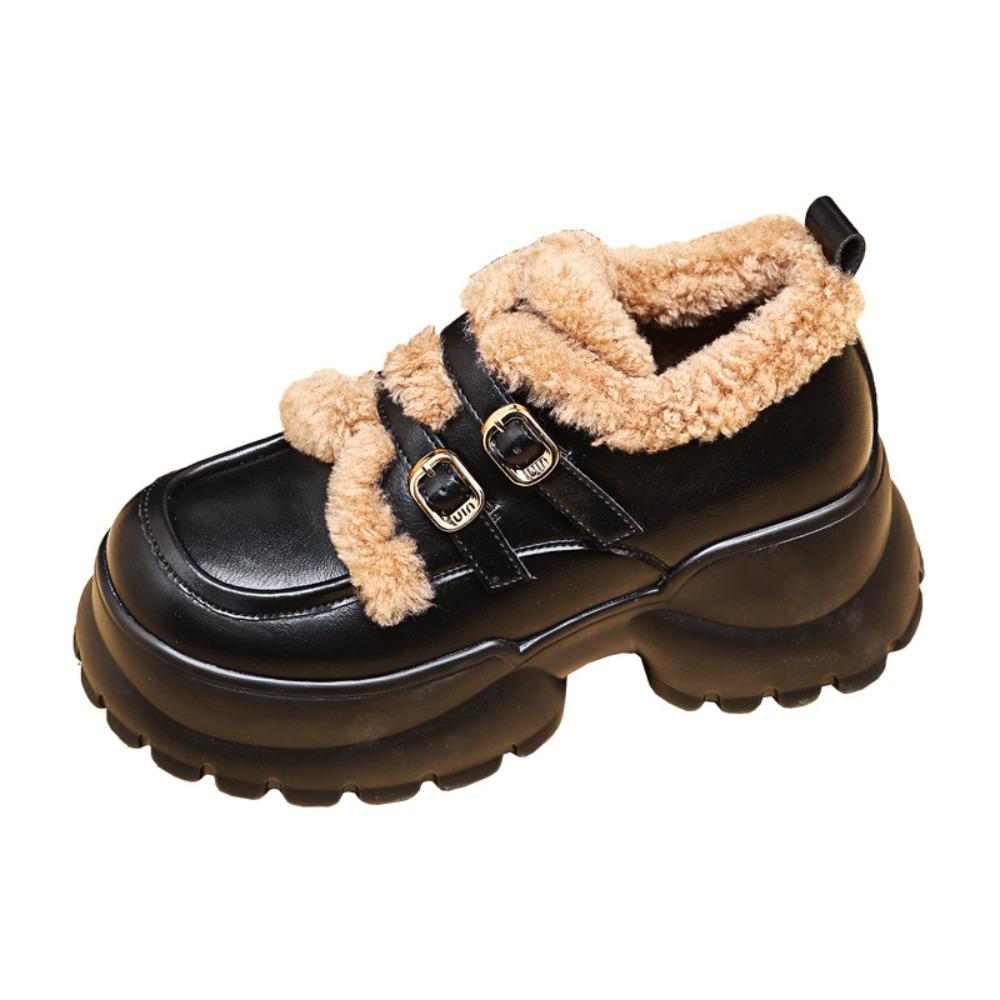 Fashion 8cm Thick-soled Loafers Women's Winter Plus Fleece Warm 2024 New All-match Inner Height-raising Small Leather Shoes