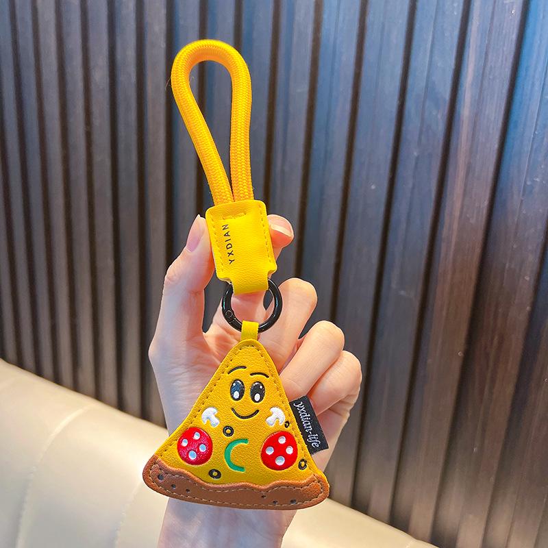 Leather Cartoon Burger & Pizza Keychain - 3D Cute Car Bag Pendant Gift Ornament