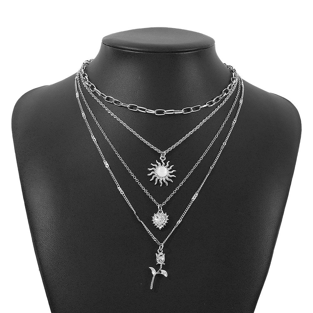 Tooxika Vintage Sun Love Heart Flower Necklace Diamonds Niche Street Fashion Necklace Women
