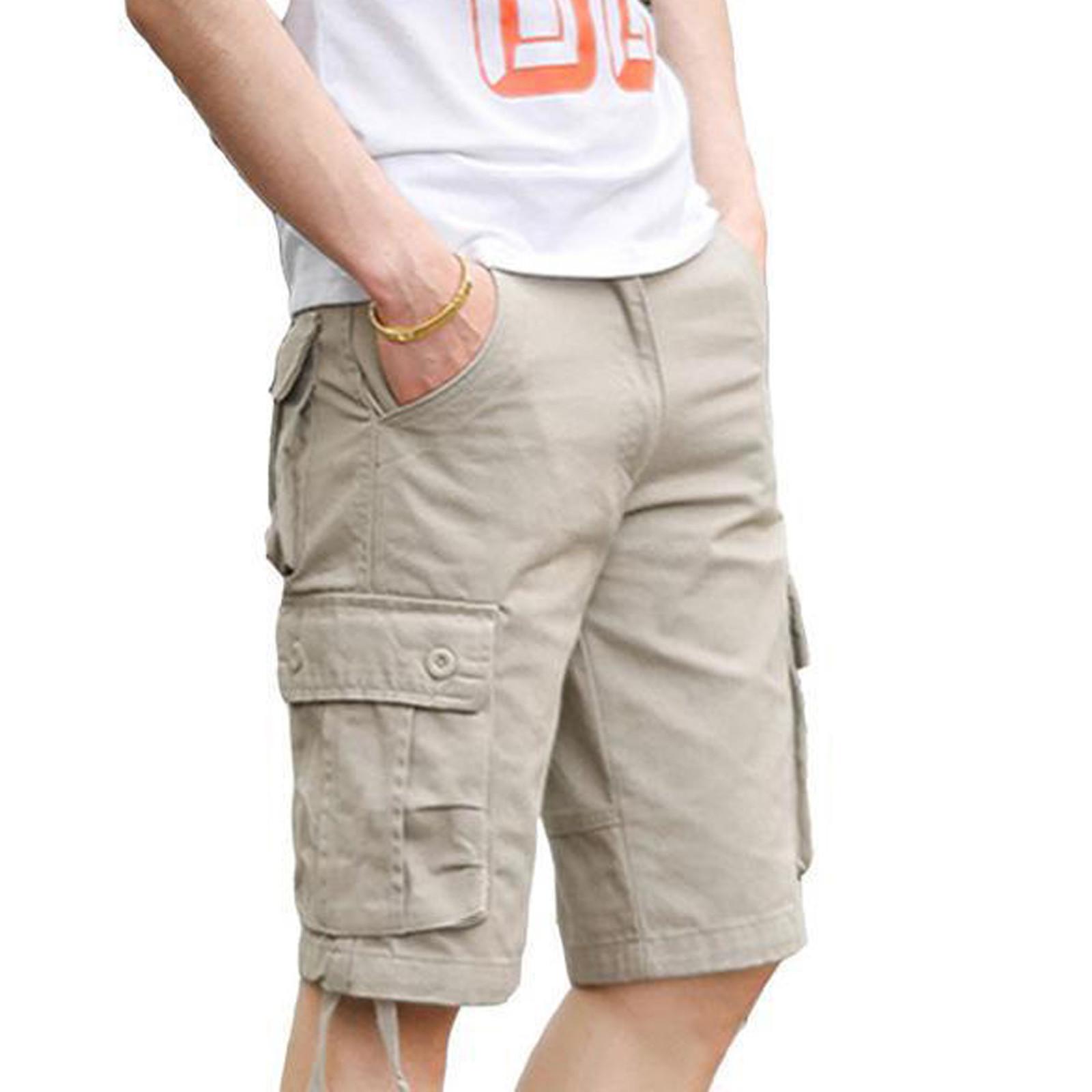 Men s Outdoor Loose Casual Pants Multi-Pocket Color Cargo Shorts 40 бежевый