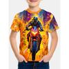 Summer Round Neck 3D Printed Motorcycle Rider Pattern Top Fashionable Casual Short Sleeved Children's Boy T-shirts