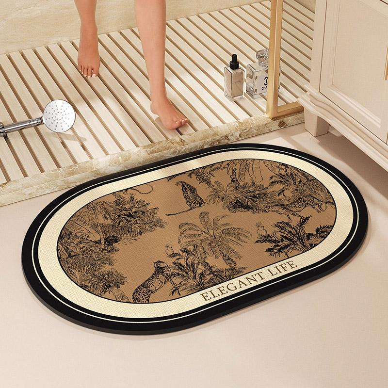 Flower Print Bath Mat Bathroom Super Absorbent Foot Mats Non-Slip Quick Dry Shower Pad Toilet Carpet Doormat Washable