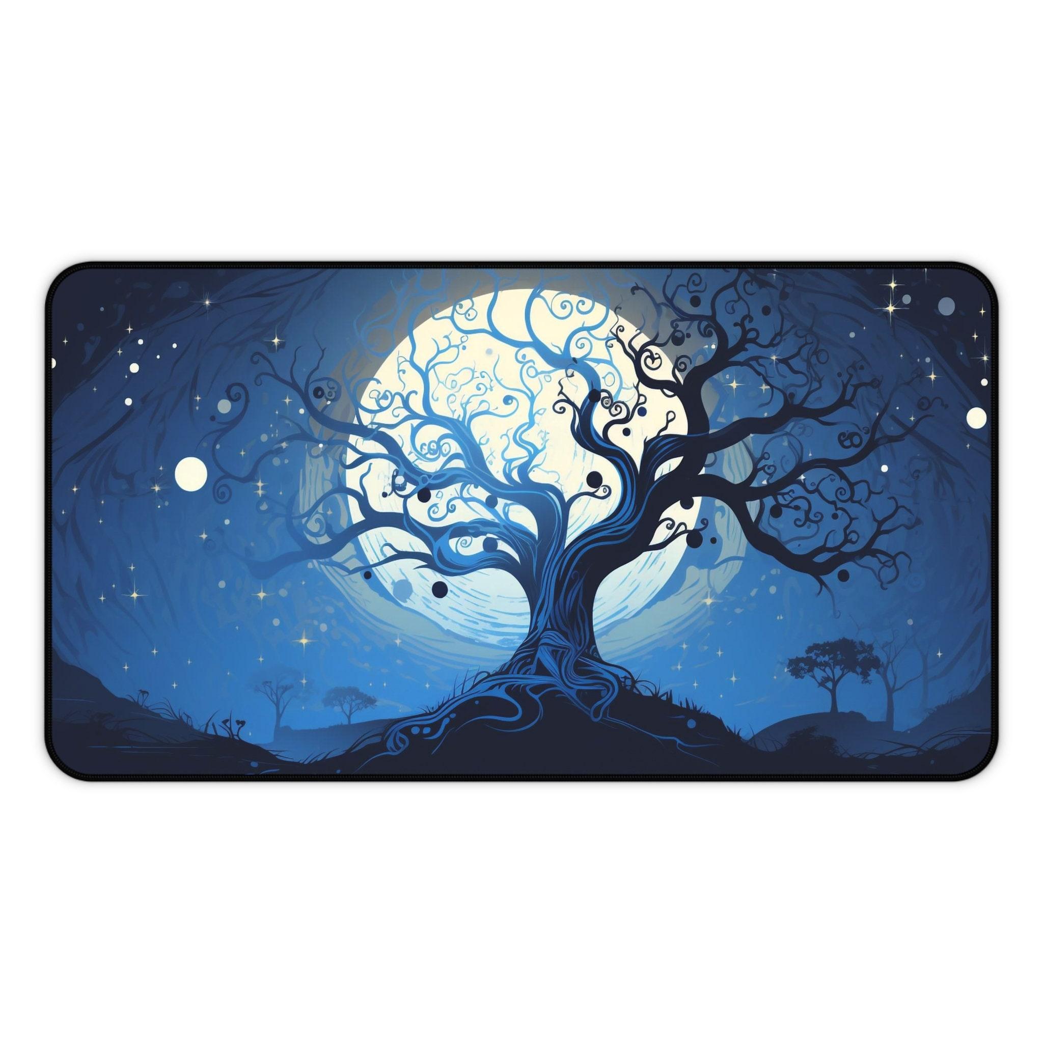 Mystical Blue Midnight Desk Mat Full Moon Mouse Pad Blue Moon MousepadXXL Cute Mouse Pads Gaming MatsXL Keyboard Pads 400X800X2mm