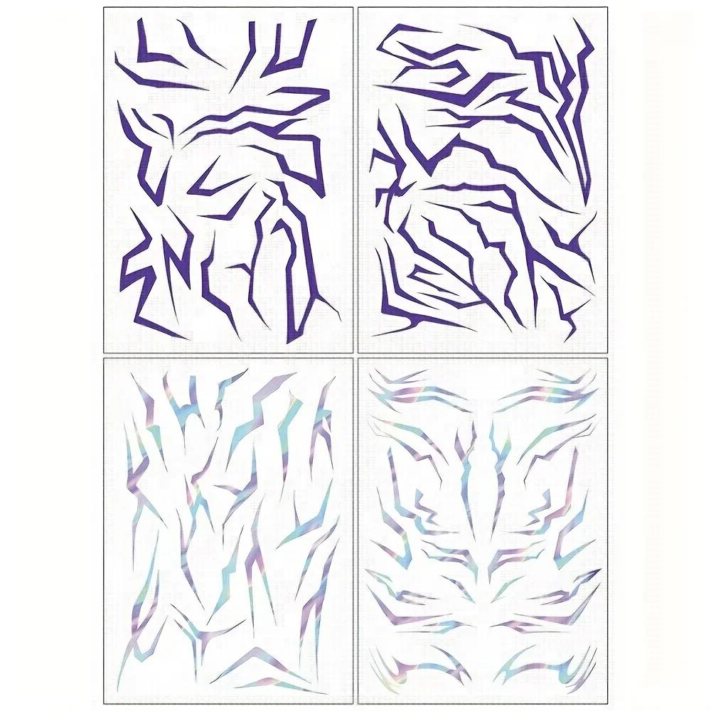 Large Kpop Purple Makeup Tattoo Stickers - Demon Body Art with Laser Lightning Effects, Highquality Stickers, Body Art Stickers
