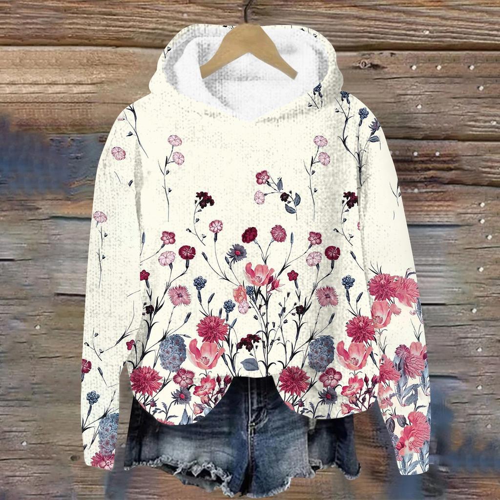 Women's Knit Sweater Cute Shirt Fall Crewneck  Pullover Tops Hoodied Sweatshirt