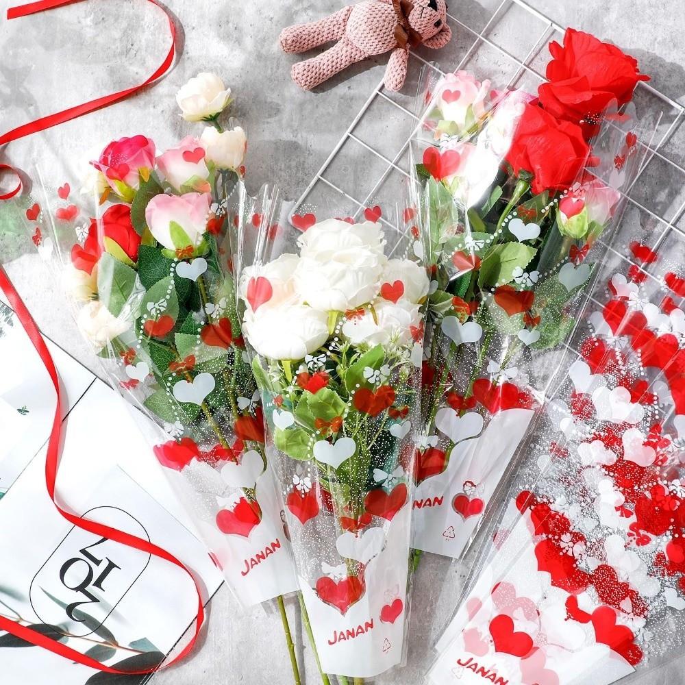 100 Pieces Transparent Plastic Rose Bouquet Bags Flower Arrangement Bags Home Decoration
