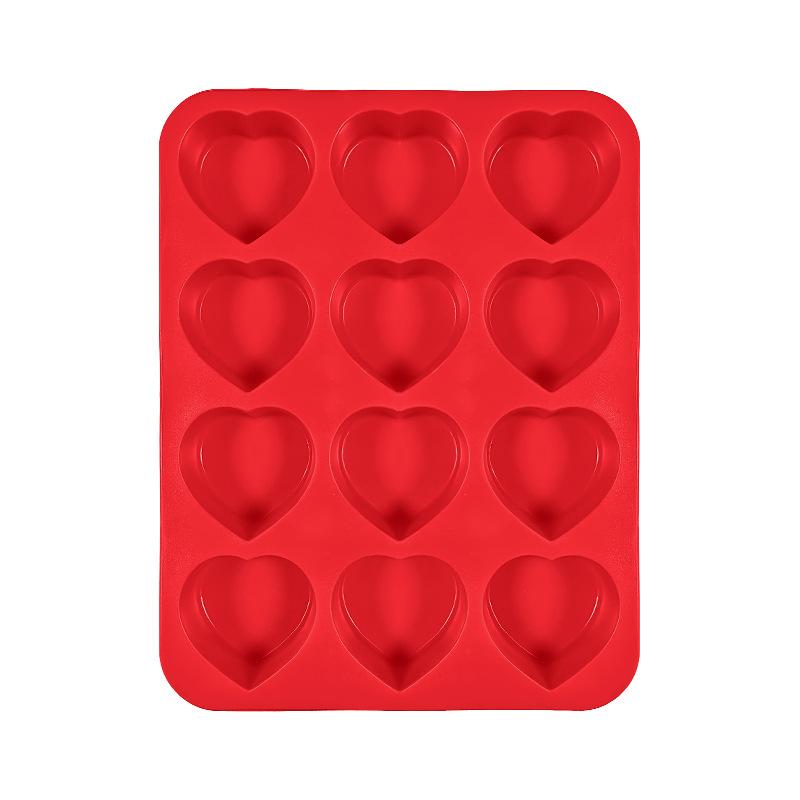 

12-Cavity Heart-Shaped Silicone Cake Mold - Non-Stick DIY Baking Mold for Brownies, Cupcakes & Cake Pops, Easy Release красный