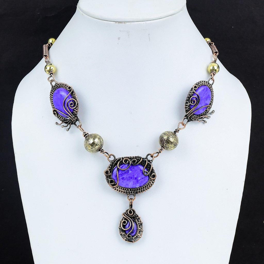 Charoit Halskette Kupferdraht umwickelte Halskette Verstellbare Kettenhalskette Edelstein Kupferschmuck Handgefertigte Designer Halskette Verlobungsgeschenke