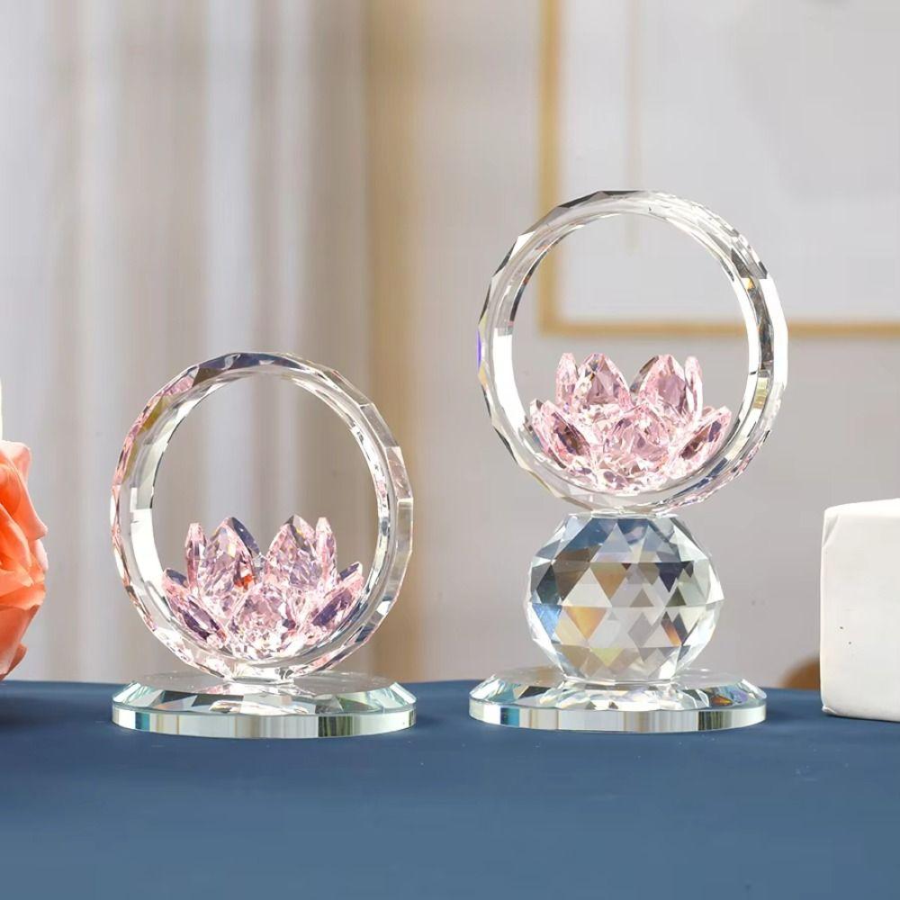 Reflection Effect Crystal Lotus Ornament Stable Base Clear Lotus Flower Collectible Car Interior