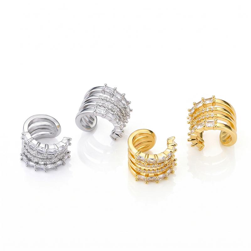Fashion Layered C Shape Ear Clip Earrings Woman Cartilage Fake Piercings Ear Cuff Zircon Geometric Jewelry Gold Silver Color