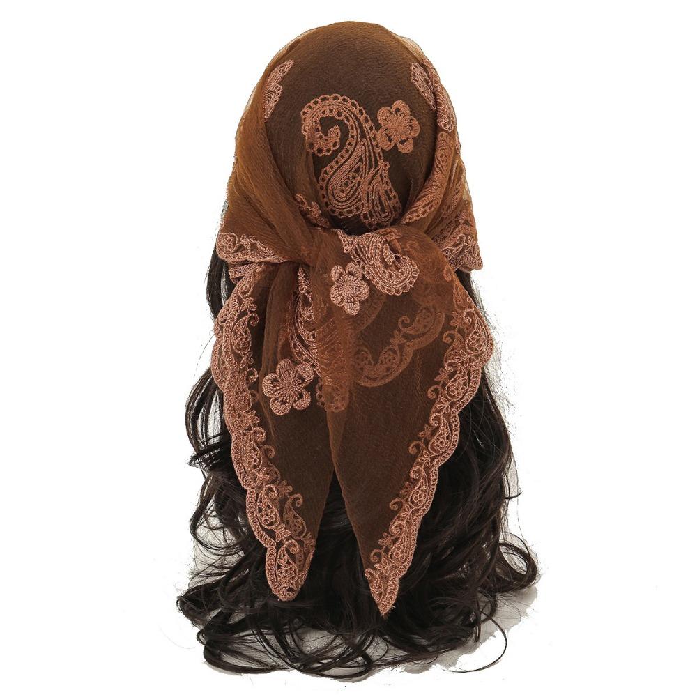 Thin Lace Embroidery Square Scarf Embroidered Veil Turban Cashew Flower Bandana Spring Season Style 8
