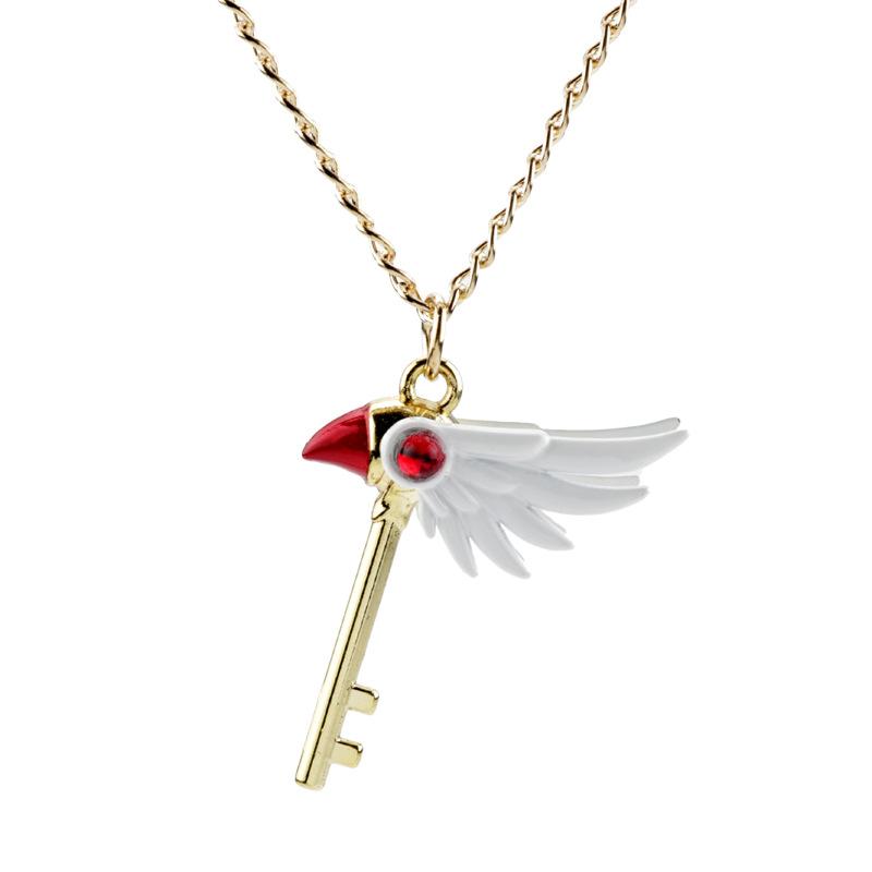 Cartoon Anime Card Captor Sakura Choker keyring Cardcaptor Sakura Clow Charm Pendant keychains Sealing Wand Statement Necklace