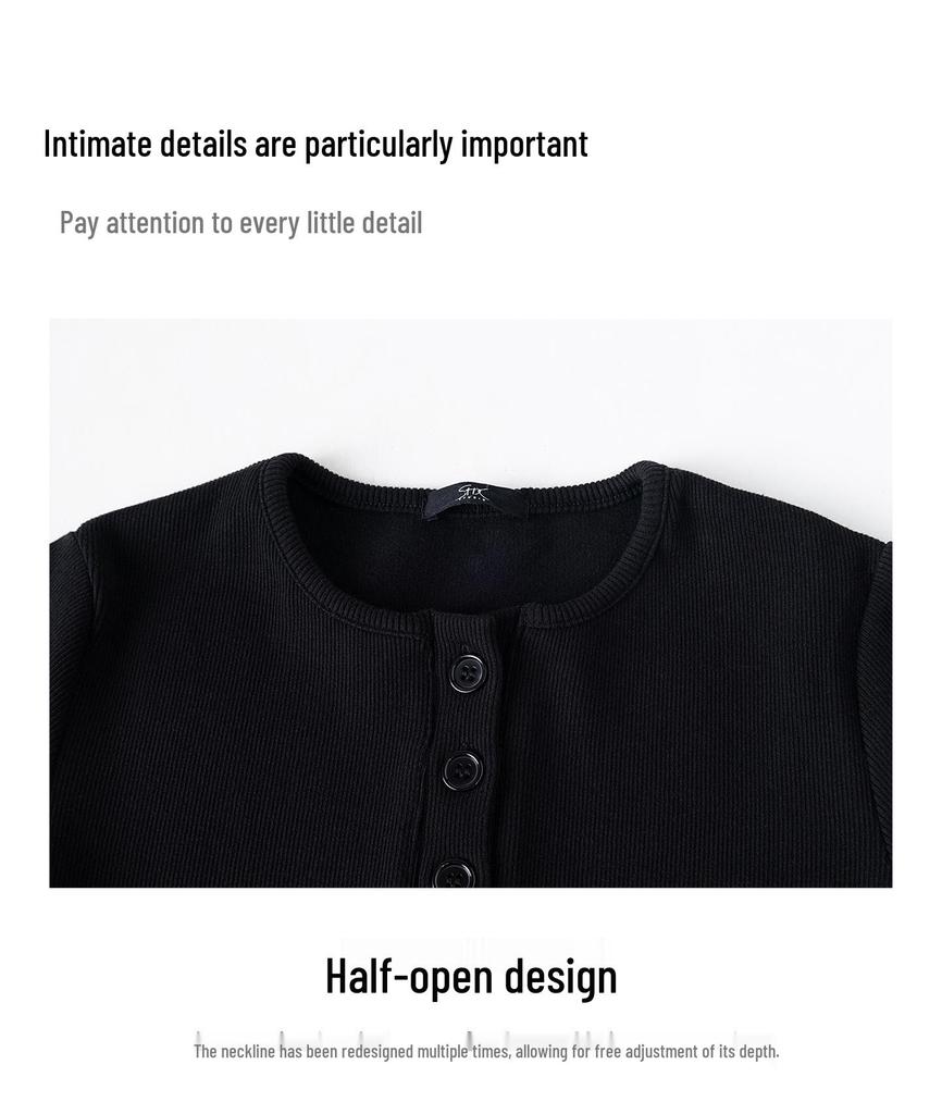 Women's Slim Fit Black Knit Dress - 2025 Autumn/Winter Long Sleeve Hip-Hugging Skirt