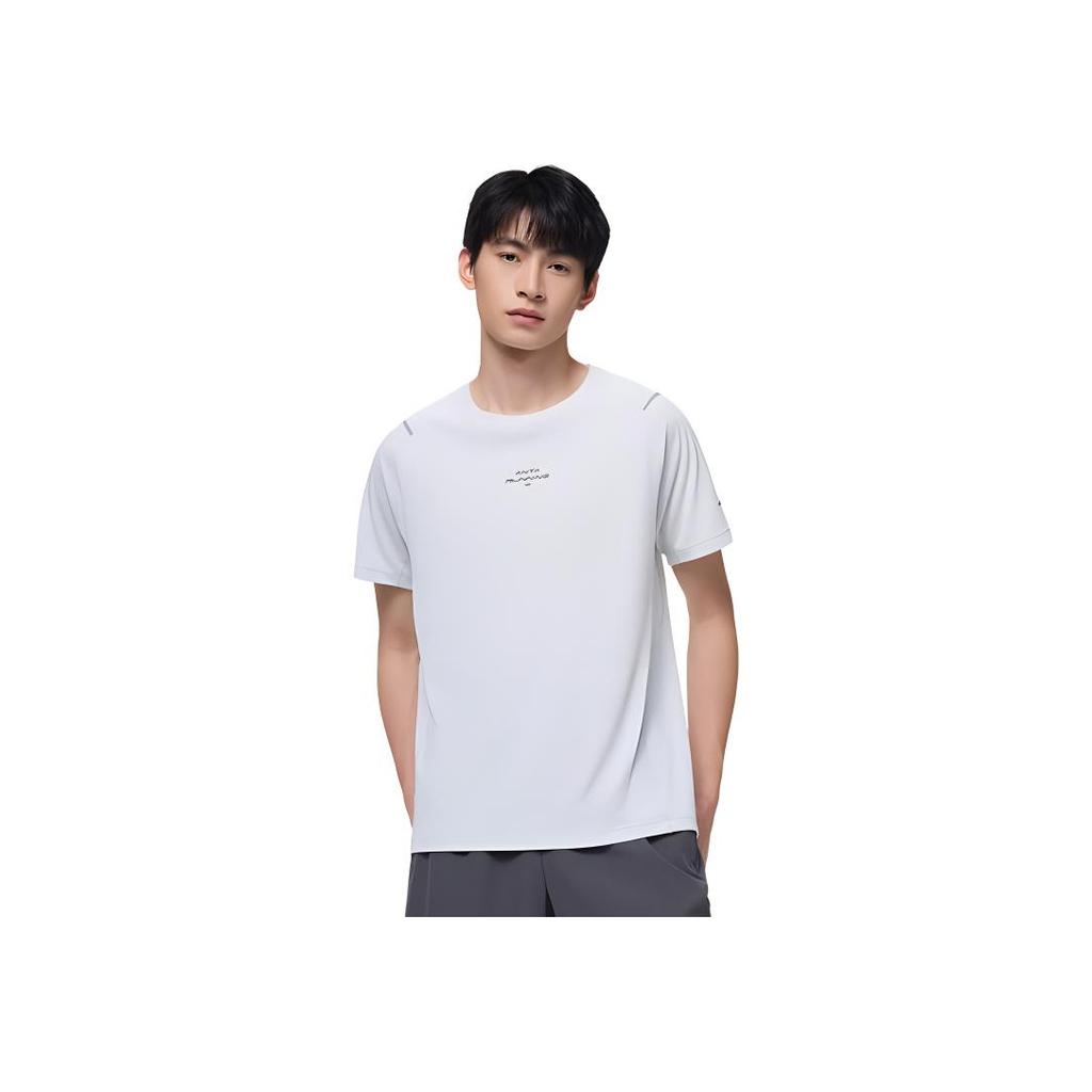 Anta Running Series Letter Round Neck Pullover Sports Short Sleeve Raglan T-Shirt Men Tops Salt-Crystal-Gray 152425110-1