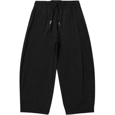 Li Ning X Jackie Chan Collaboration Solid Color Mid Waist Drawstring Loose Nine Point Knit Sports Pants Men Bottoms Black AKQU423-2