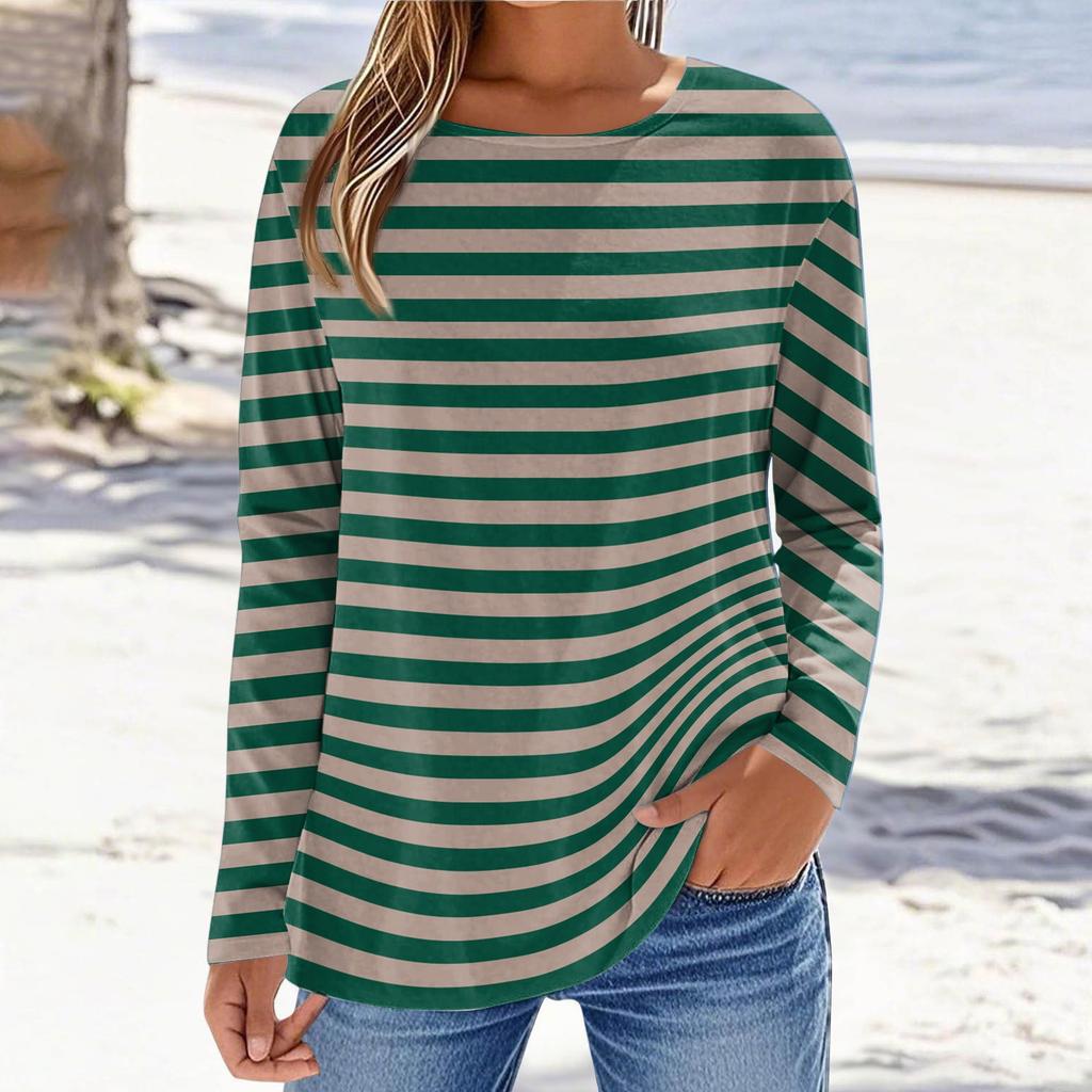 Women's Fashionable Casual Printed Long Sleeved Round Neck Top Round Neck Top Top