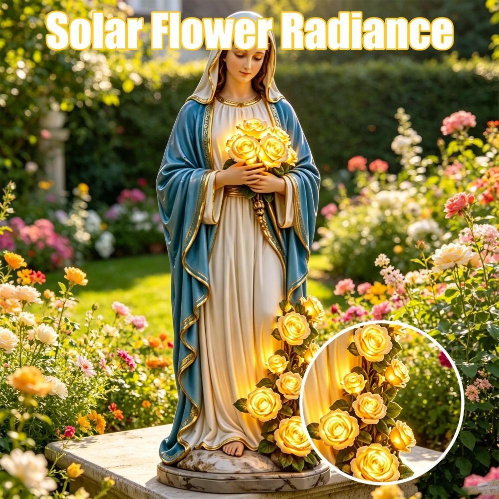 LED Glowing Roses Virgin Mary Statue Memorial Garden Ornament  Home Garden Ornament