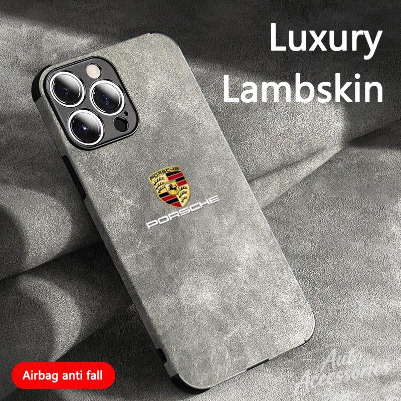 For Porsche Logo Suede All Inclusive Phone Case For iPhone 16 15 13 14 12 Pro Max 8 XR XS 16 Plus 15Pro MAX Cover Shell Stickers