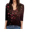 Women's T Shirt Print 3/4 Sleeve Daily Weekend Fashion Basic V- Neck Regular Top