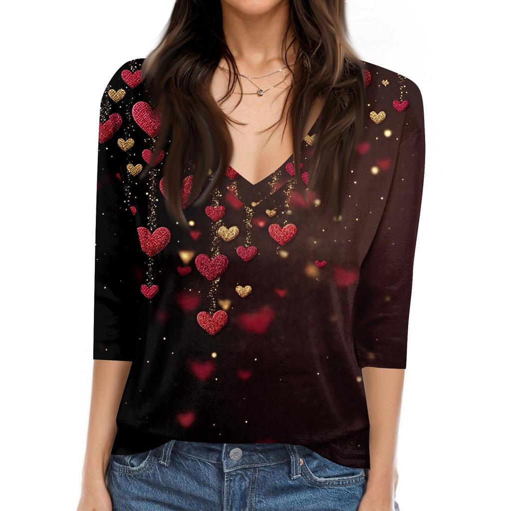 Dámské tričko s potiskem 3/4 rukáv denní víkendová móda základní véčkový výstřih běžný top