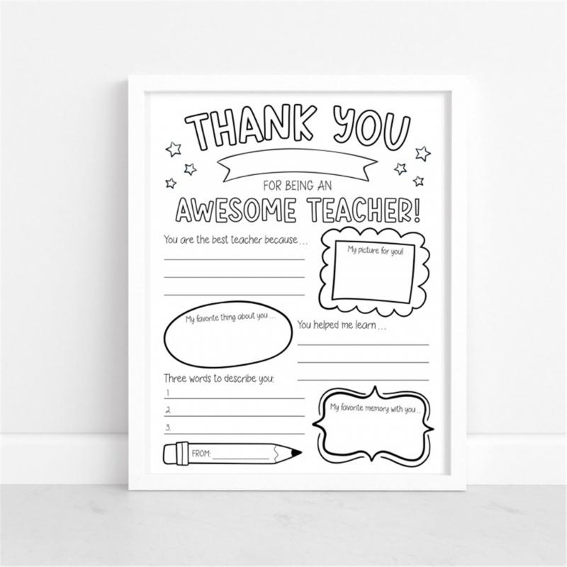 Pack of 2 Teacher Appreciation Coloring Posters With Customizable Sections For Classroom Activities Students Craft Gift Ideas