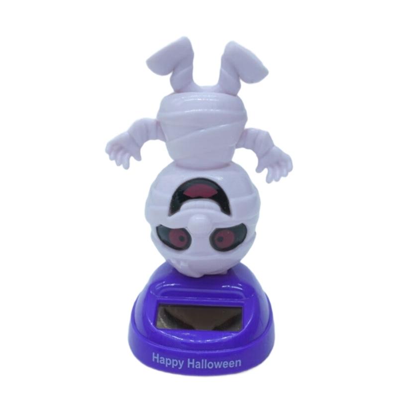 Solar Powered Halloween Figure Dancing Toy Pumpkins Solar Shaking Head Dancing Doll Ornament for Car Dashboard Decors