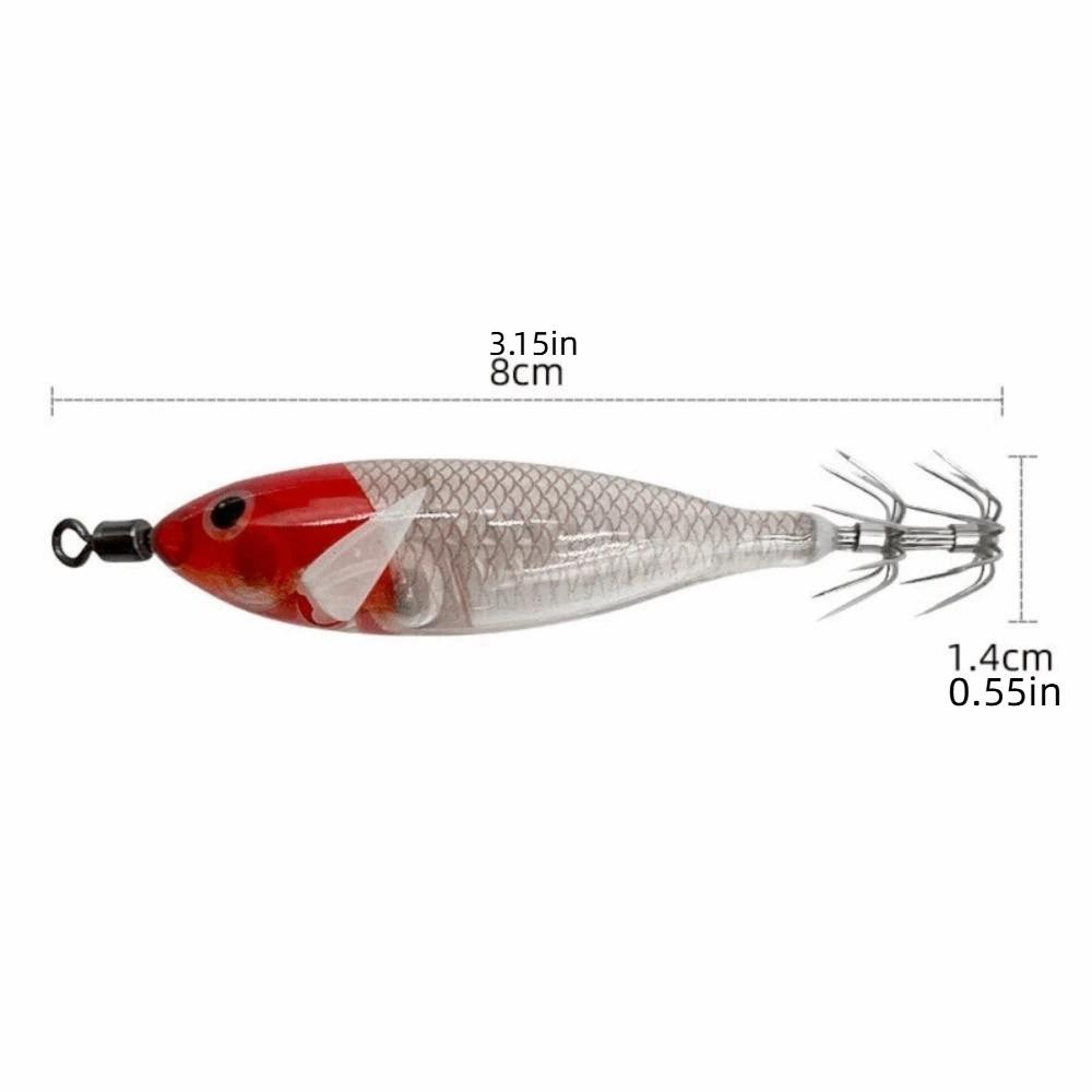 2Pcs Artificial Bait Squid Trolling Lure Luminous Material Glow-in-the-dark Shrimp Lure 8cm Length Horizontal Squid Lure