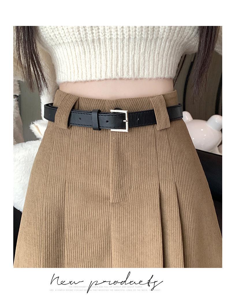 2026 Autumn/Winter Korean Academy Corduroy High-Waist A-line Pleated Skirt