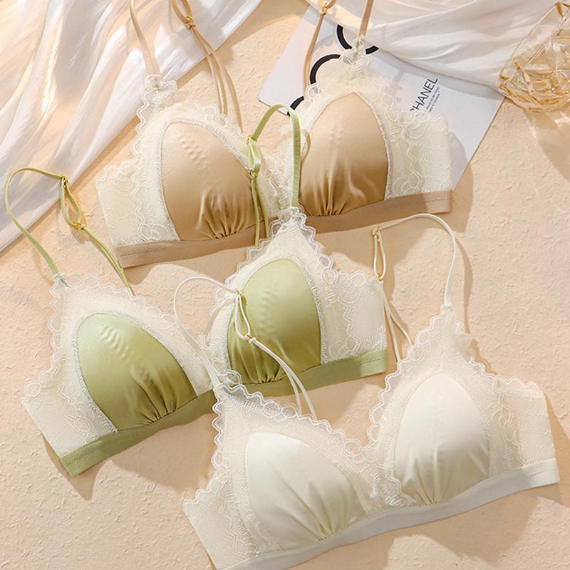 

Кружевное нижнее белье с треугольными чашками, милый женский красивый бюстгальтер со сборкой на косточках, антипровисающий бюстгальтер, легкий, удобный, дышащий