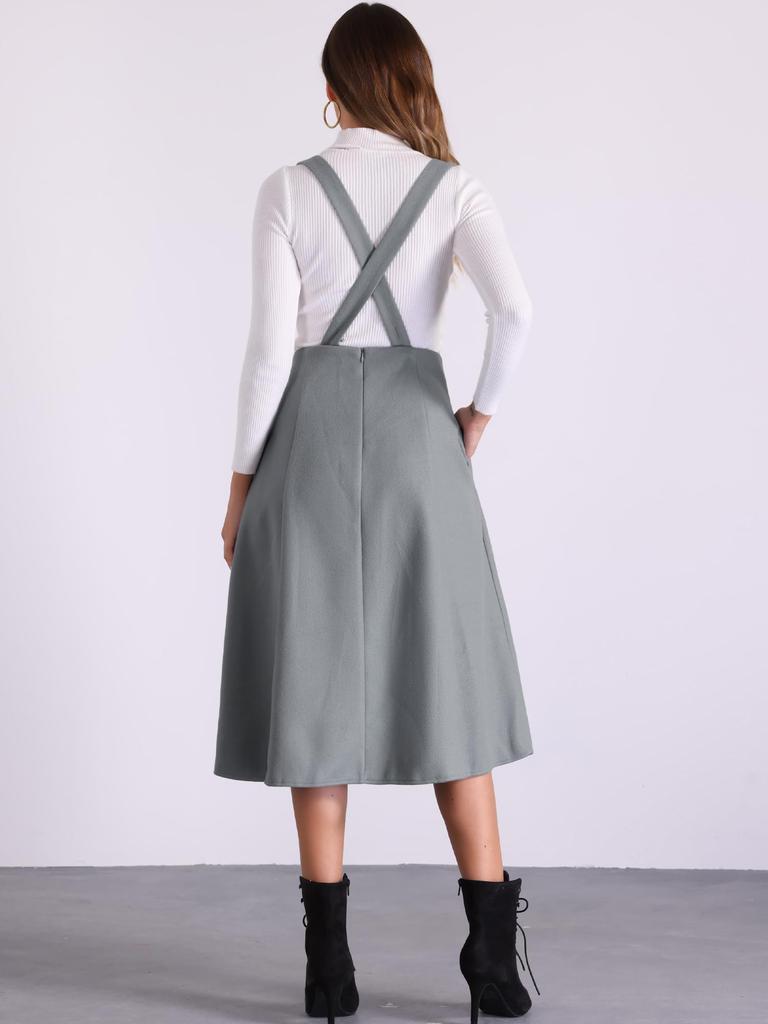 Allegra K Women's Pinafore Dress, High-Waisted, Cross-Back, A-Line, Elegant Suspender Skirt, Dark Gray, XL