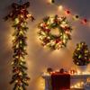 Lighted Christmas Wreath Artificial Illuminated Holiday Decor With Pine Cones And Berry Indoor Faux Pine Wreath For Mantel Porch